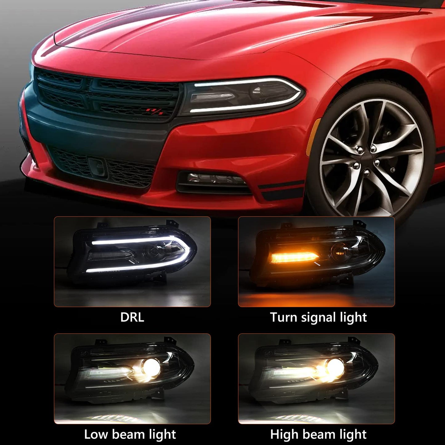 VLINCAR Halogen Model Headlights Assembly Compatible with Dodge Charger 2015-2021 Headlamp Replacement Pair Left Driver LH & Right Passenger Side RH