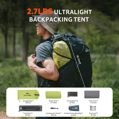 Naturehike Star Trail Ultralight Backpacking Tent, 2.3lb One Person Tent, 2.76 lb 2 Person Tents for Camping