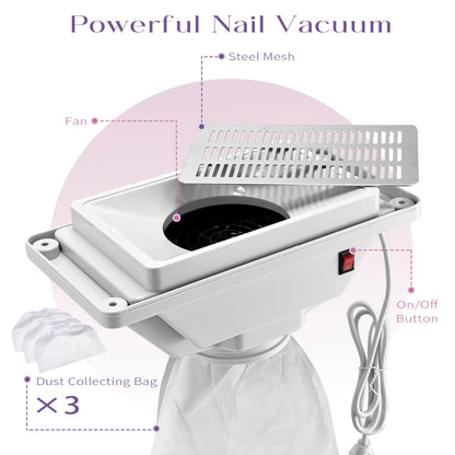 Faquenc Manicure Table with Nail Dust Collector, Portable Nail Table Rolling Nail Desk Nail Tech Travel Nail Station Foldable Professional Nail Salon Table with Cacuum,Arm Rest,Lockable Wheel,Bag,Pink