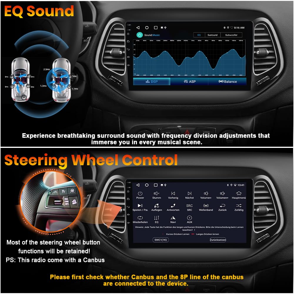 AWESAFE Android 13 Car Stereo for Jeep Compass 2017 2018 2019 2020, 10" Touchscreen Radio for Jeep Compass with Wireless CarPlay&Android Auto, GPS Navigation WiFi AM FM - 2GB+64GB