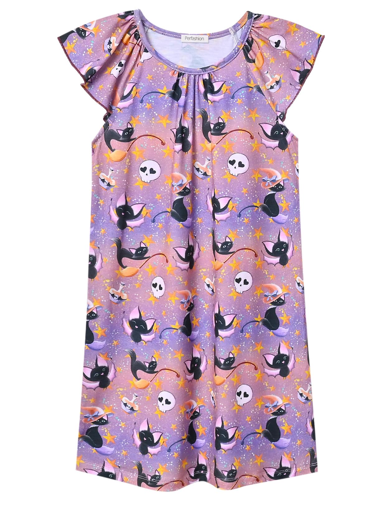 Perfashion Girls Halloween Nightgown Soft Sleep Shirt Bats Pajama Gowns for Kid 12 13 Years Tie-dye Sleep Shirts