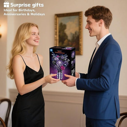 Purple Flower Bouquet Building Set with Vase Plant Botanical Collection for Adults Women Girl 14+ Gothic Home Decor