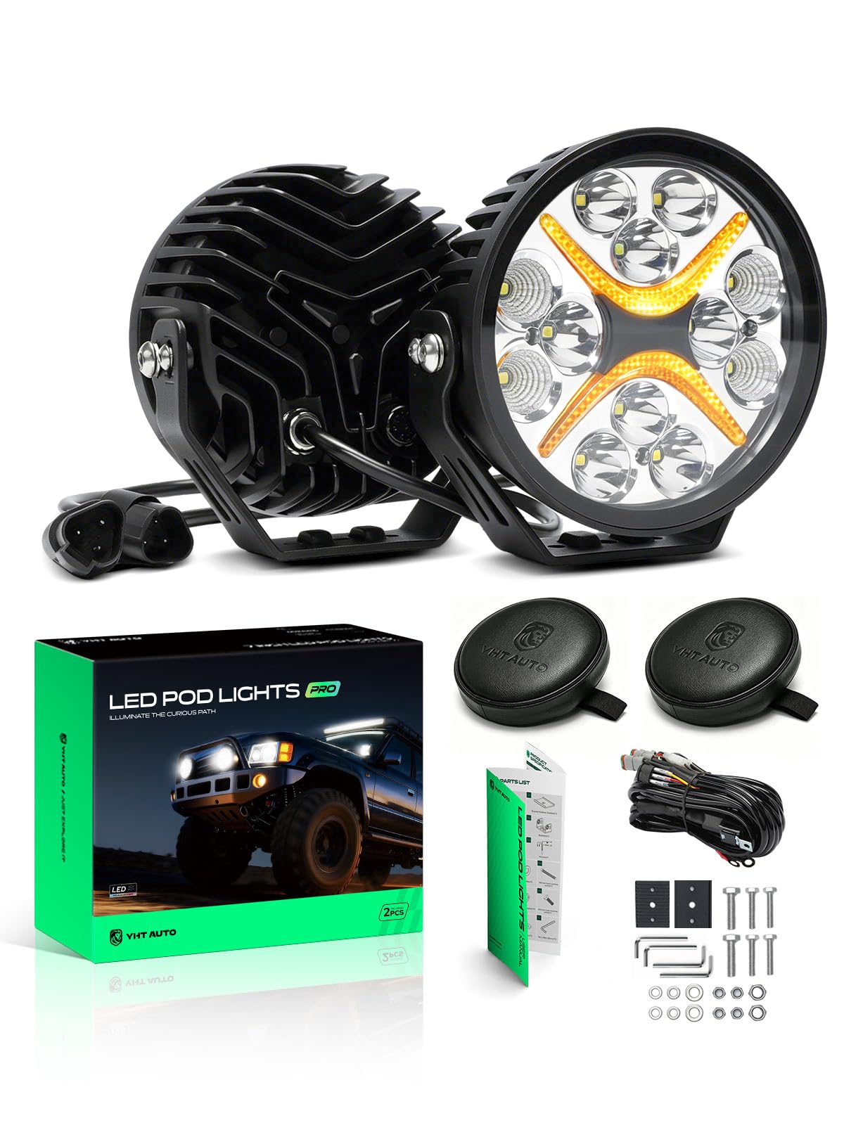 YHTAUTO 5.5 Inch LED Light Bars w/Wiring Harness & Light Cover, 60W, 7200LM, 5700K, Combo Beam Off Road Camper Driving Fog Pod Light for Truck SUV ATV UTV Golf Cart Tractor Van Boat IP67 Waterproof
