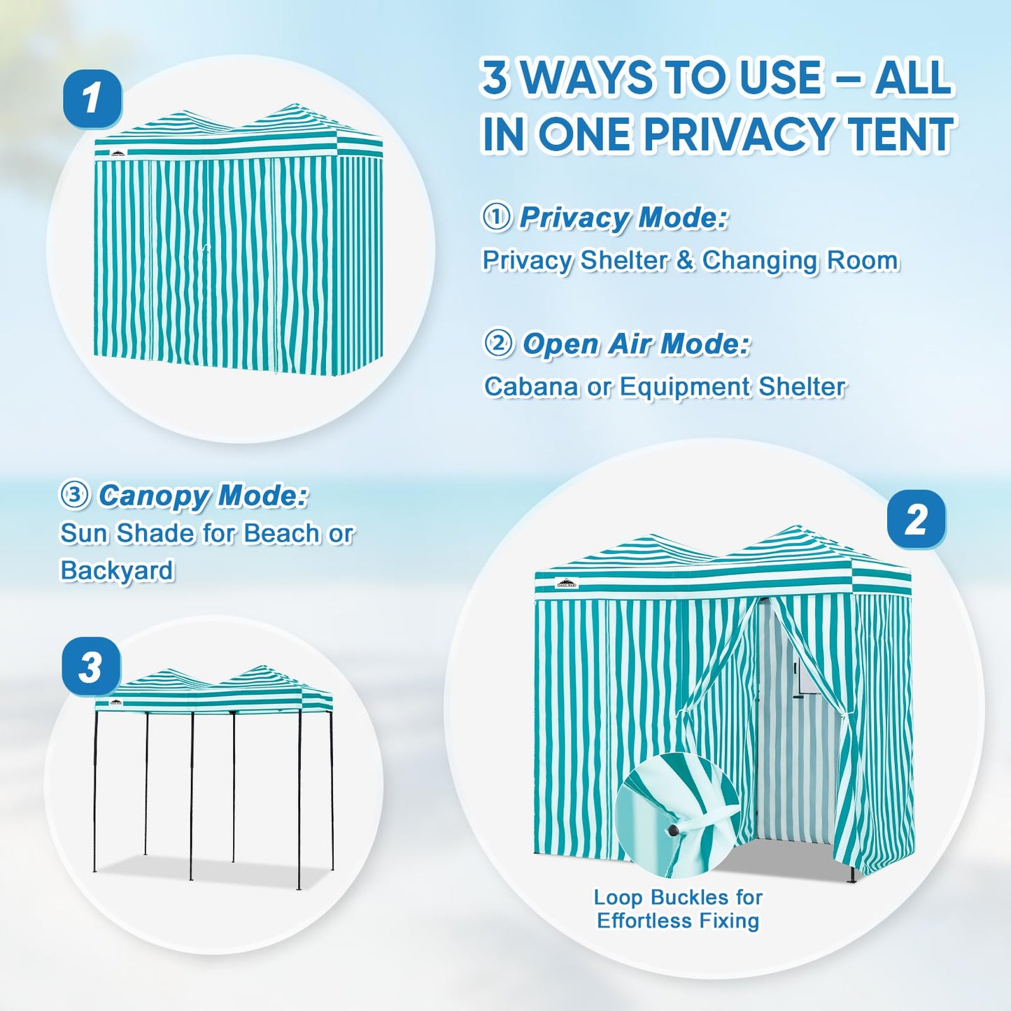 EAGLE PEAK Outdoor Pop Up Changing Room 8x4 ft, 2-Room Portable Privacy Shelter for Beach, Pool, Photoshoots or Dressing Room, White/Light Blue