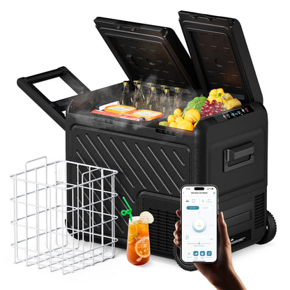 WOLFBOX 12V Car Refrigerator, 49 Quart Dual Zone Car Fridge, Portable Freezer(-8℉~68℉) with 12/24V DC 100/240V AC, APP Control Electric Cooler for Car, RV, Camping, Travel and Home Use