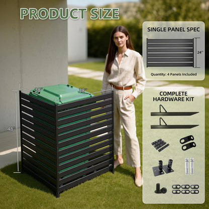 48" H×38" W（2 Panels） No Dig Metal Privacy Fence Panels for Air Conditioner Units, Can Also Hide The Pool Equipment, Black Outdoor Rustproof Trash Cans Privacy Screen