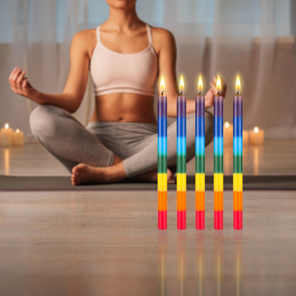 Mega Candles 5 pcs Unscented Multi Color Straight Taper Chakra Candles, Hand Poured Premium Wax Candle 12 Inch x 1 Inch, 100% Cotton Wick, Positive Healing Energy, Meditation, Relaxation, Reiki, Yoga