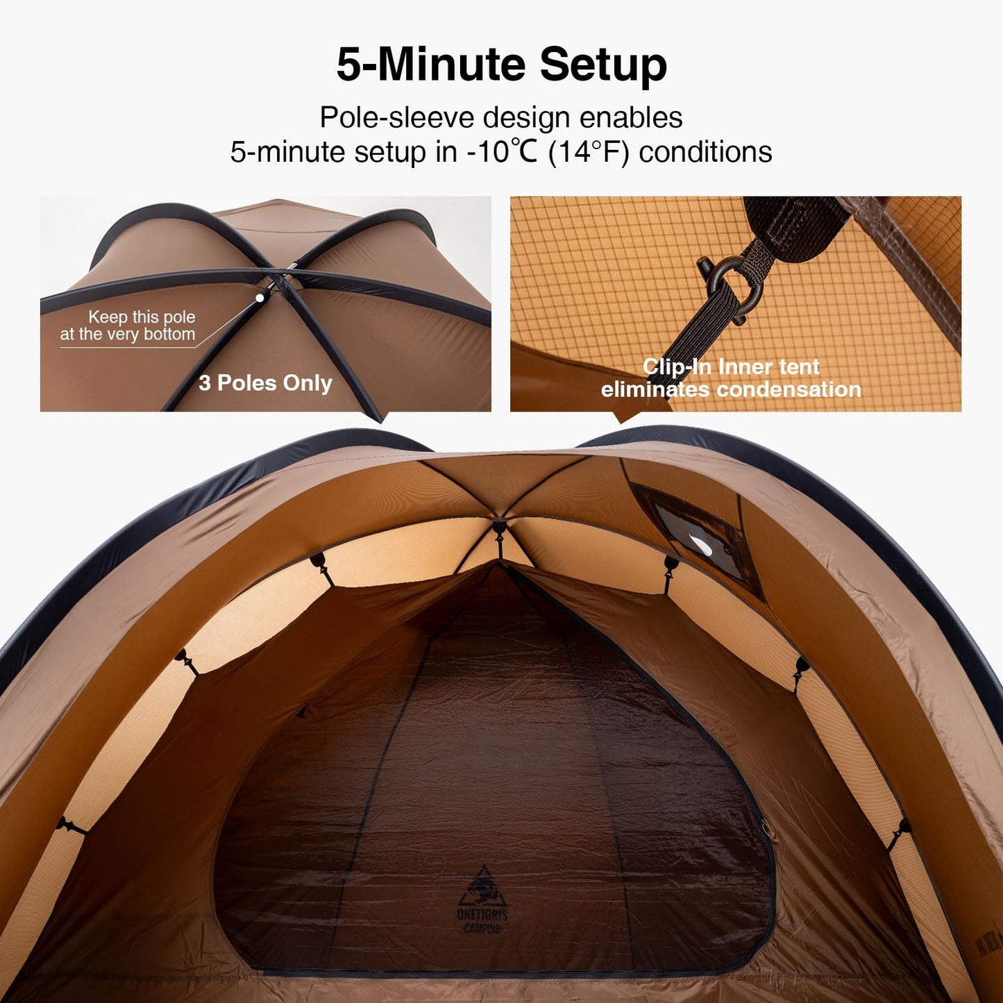 OneTigris Coco-NEST Solo Hot Tent with Stove Jack, 3000mm Waterproof Windproof Free-Standing Dome Tent with Mesh Inner