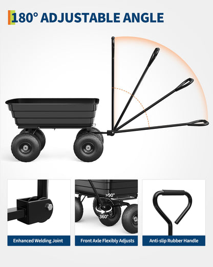 GarveeLife Poly Dump Cart - Heavy Duty 600 LBS Garden Cart with Quick-Release Dumping 10 in Tires, Utility Wagon for Yard Work, Landscaping, Gardening