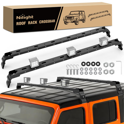 Nilight 300LBS Roof Rack Cross Bars Compatible with Jeep Wrangler JK JKU 2007-2018 JL JLU 2018-2026 Gladiator JT 2020-2026 Hardtop Models, Adjustable Iron Crossbars for Cargo Carrier Luggage Box Tent