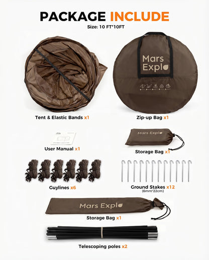 Mars Explo Screen Pop Up House Room Tent, Canopy Sun Shade Shelter for Patio, Backyard, Deck & Outdoor Activities, Portable Gazebo, Not Waterproof, 10'x10', Brown