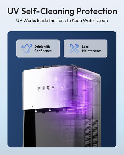 Euhomy Self-Cleaning Bottom-Loading Water Dispenser, Compatible with 5 Gallon Bottles - 3 Temperature Settings with Hot, Room & Cold Water Outlets, Childproof Lock, Night Light & LED Display，Black