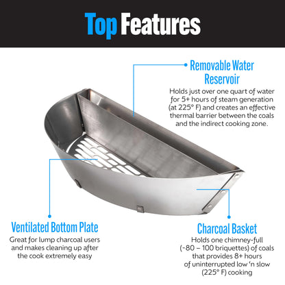 SnS Grills Slow ‘N Sear Charcoal Inserts for Low ‘N Slow & High-Heat Cooking - Patented Stainless Steel Accessories for Weber Summit and Similar Kettle Grills - Low Profile 22"