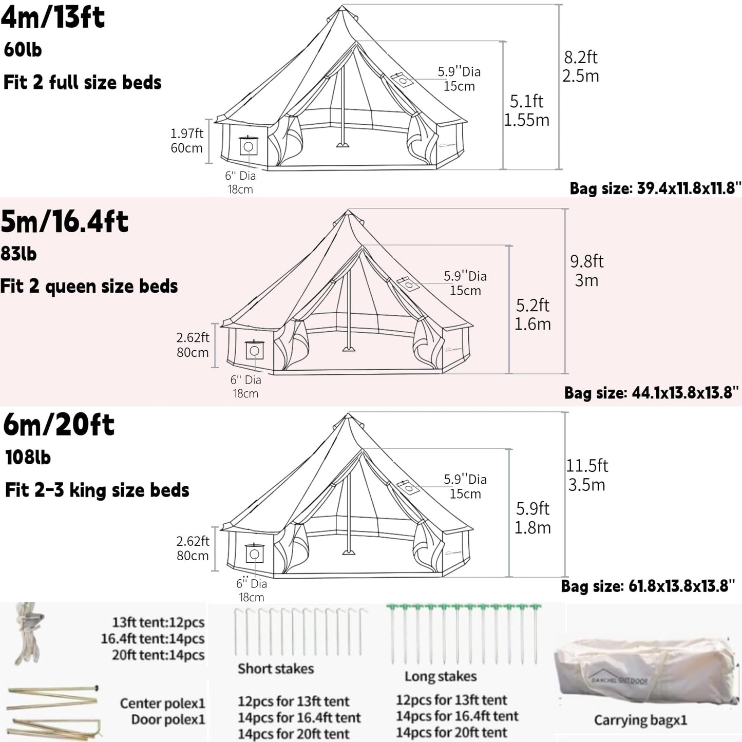 DANCHEL OUTDOOR B5PRO 4 Season Canvas Tent with Stove Jack Camping, Waterproof Bell Tent with AC Port Yurt All Year Living, Luxury Glamping for 4 Person Hunting Party, 13ft/4m