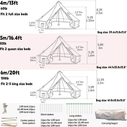 DANCHEL OUTDOOR B5PRO 4 Season Canvas Tent with Stove Jack Camping, Waterproof Bell Tent with AC Port Yurt All Year Living, Luxury Glamping for 4 Person Hunting Party, 13ft/4m
