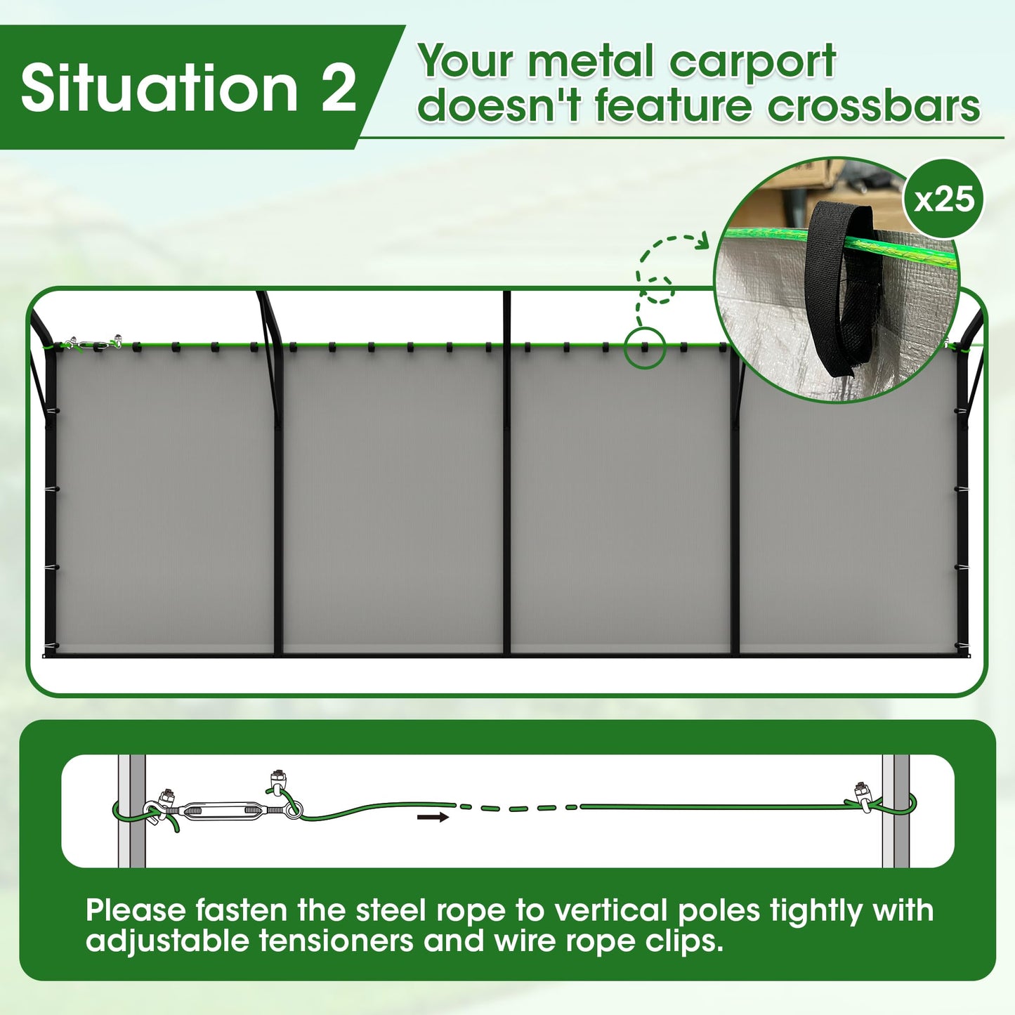 ELUZENE 2 Packs Metal Carport Sidewalls & 2 Pack Zipper Doors for 20'x20' Metal Carport, Waterproof UV Protected, Easy Assembly with Ball Bungees, Grey (Frame & Top Cover Not Included)