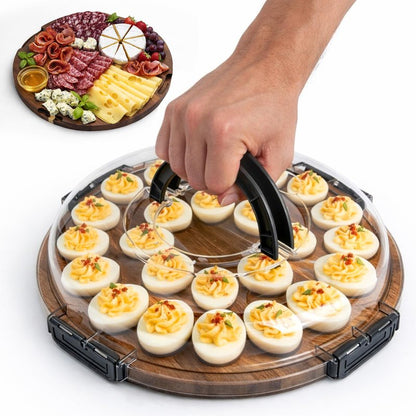 77L Deviled Egg Containers with Lid, 24-Slot Acacia Wood Deviled Egg Tray Platter for Serving and Transporting, Elegant Party & Potluck Serving Board (Black)