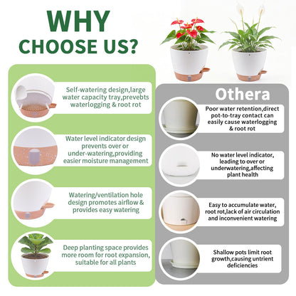 Heyfriday 3 Pack 8/9/10 Inch Hanging Self Watering Pots for Indoor/Outdoor Plants with Deep Reservoir,Drainage Holes,Water Level Indicator,Modern Decorative Flower Pots with Removable Hooks(White)