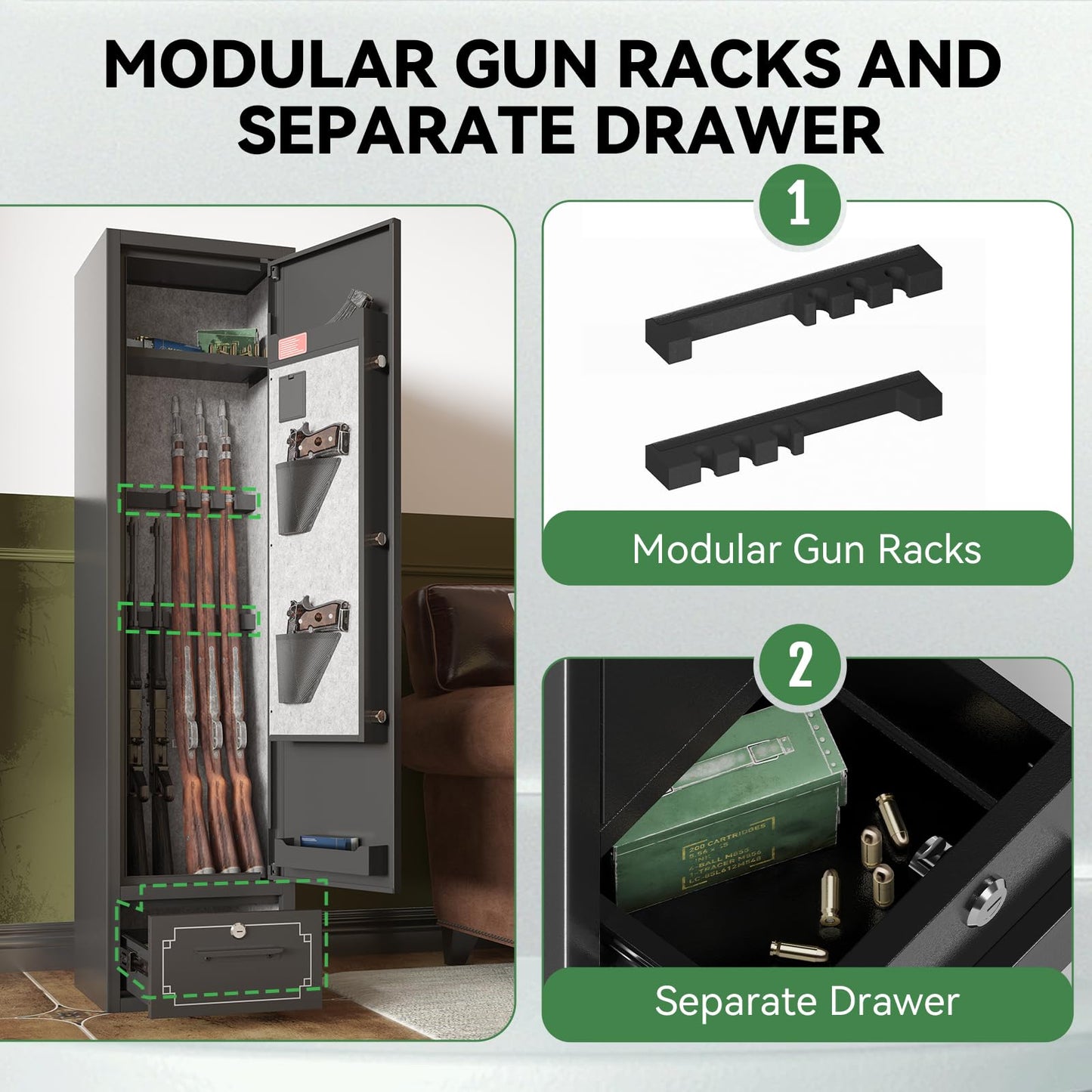 Xyvaly Gun Cabinet 5-6 Gun Safe for Rifles and Pistols with Removable Shelf & Drawer Fully Assembled Rifle Safe with Pistol Bags and Stock Rifle Safe for Home Security, Fits Shotguns & Rifles