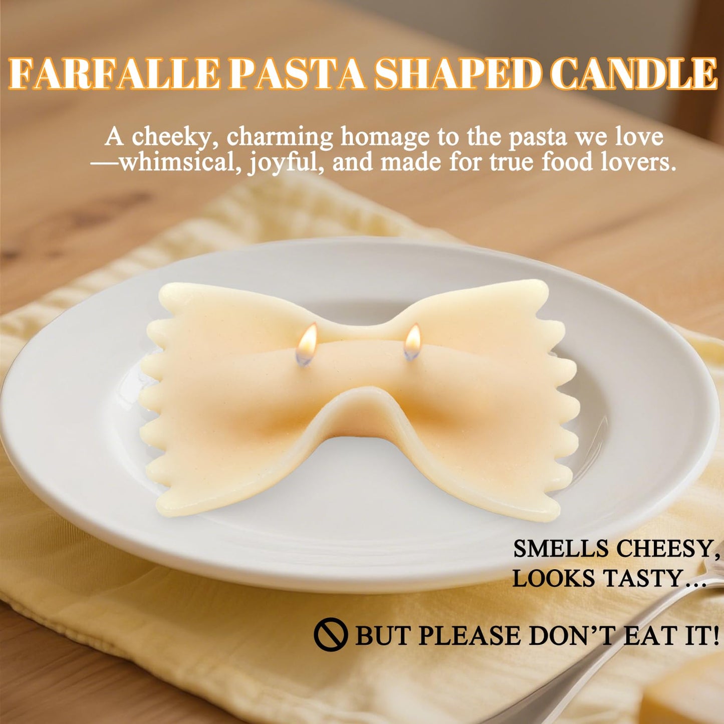 CabyGift Cute Farfalle Pasta Candle – Fathers Day Gift for Dad, Vanilla Scented Soy Candles for Kitchen & Home Decor, Fun Italian-Themed Novelty Gift for Birthday, Housewarming & Christmas (Farfalle)