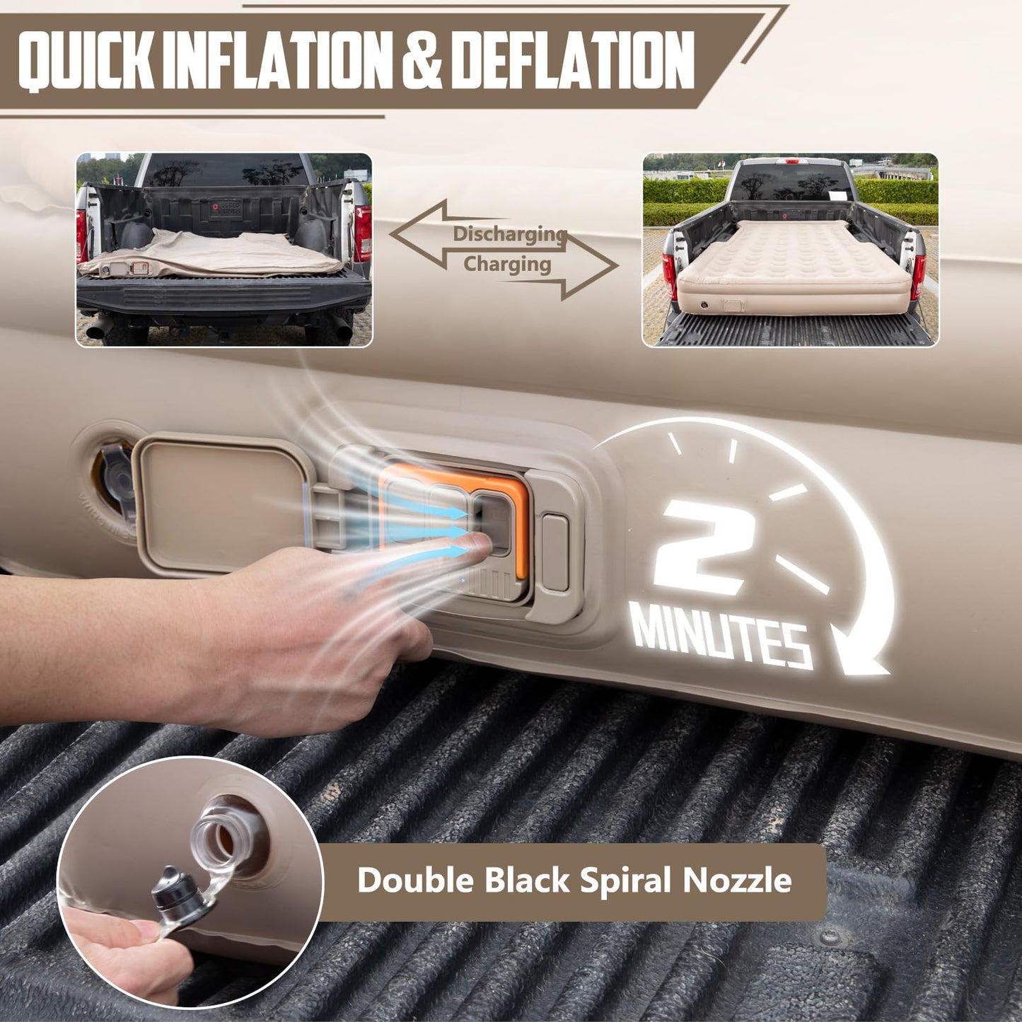 Afurkuot Truck Bed Air Mattress 6-6.5 FT Full Size, Built-in Air Pump, Inflatable Pillow, Inflatable Pickup Trucks Bed Mattress for F-150 Outdoor Camping Truck Pickup Tent Road Trip