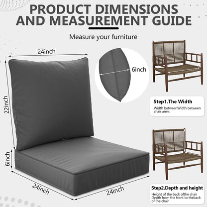 24" x 24" x 6" Outdoor Deep Seat Cushions Set - 4 Set Waterproof & Fade Resistant Patio Furniture Replacement Cushions, Non-Slip Outdoor Cushions Fit Loveseats, Couches, Chairs, and Sofas.