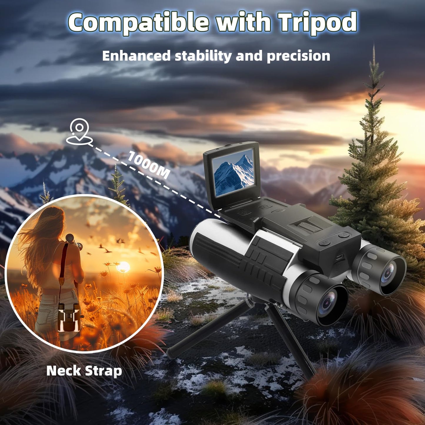 12x32 Binoculars for Adults, Digital Binoculars with Camera 48MP Photo 2.5K Video 2.4" LCD Display Screen with 32GB Micro SD Card for Bird Watching Hunting Football Concerts Theatre