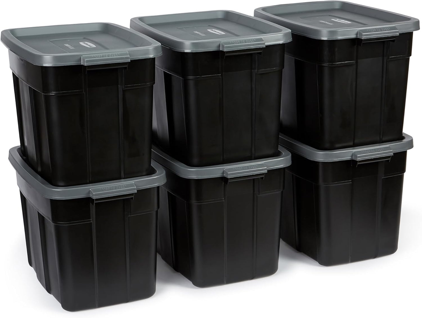 Rubbermaid 18 GAL Heavy-Duty Garage Storage Bins - Stackable, Durable Plastic Containers in Black & Grey