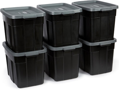 Rubbermaid 18 GAL Heavy-Duty Garage Storage Bins - Stackable, Durable Plastic Containers in Black & Grey