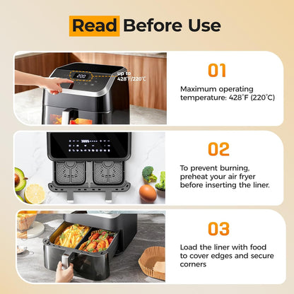 Vailnd Air Fryer Liners - Disposable Parchment Paper for Dual Baskets | 200 Pcs, Oil Proof (8.6x5.5 Inch)