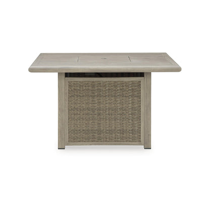 Signature Design by Ashley Haven Retreat Casual Weather Resistant Outdoor Fire Pit Table with 50,000 BTU Burner, Beige