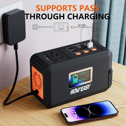 HOWEASY Portable Power Station,120W(240W Peak) Solar Generator,88Wh Lithium Battery Power with 110V AC Outlet/DC/USB/LED Light for Outdoor Camping Trip Hunting Emergency(Solar Panel Optional)