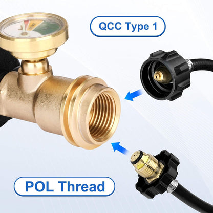 Propane Tank Gauge - Level Indicator with Leak Detector for 20lb Tanks | Solid Brass, 2 Pack