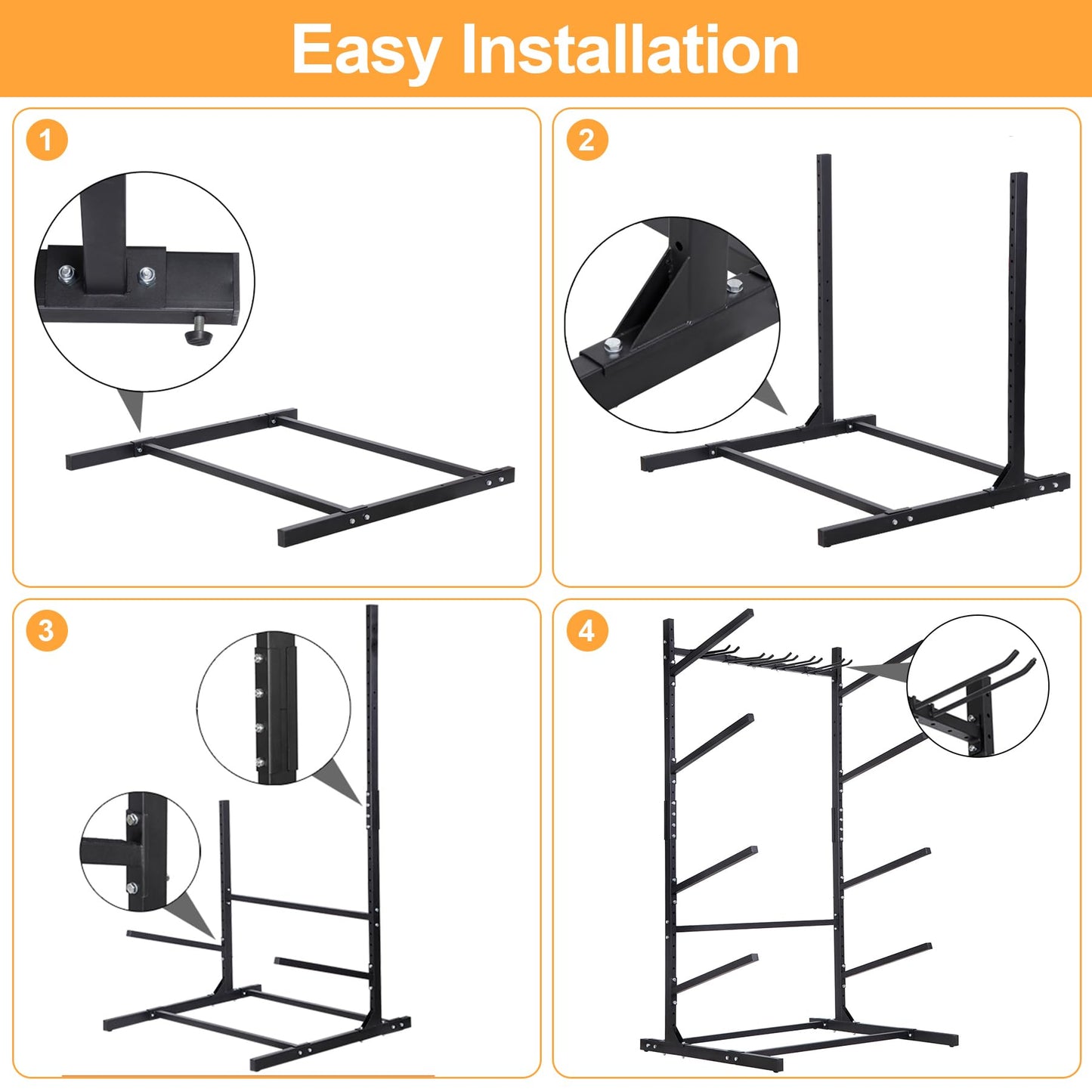 Oxphanor Kayak Storage Rack 4 Kayaks, Adjustable Freestanding Kayak and SUP Stand, Weatherproof and Heavy Duty Surfboard Storage Rack, Hold up Kayaks, SUPs, Paddleboards, Canoes
