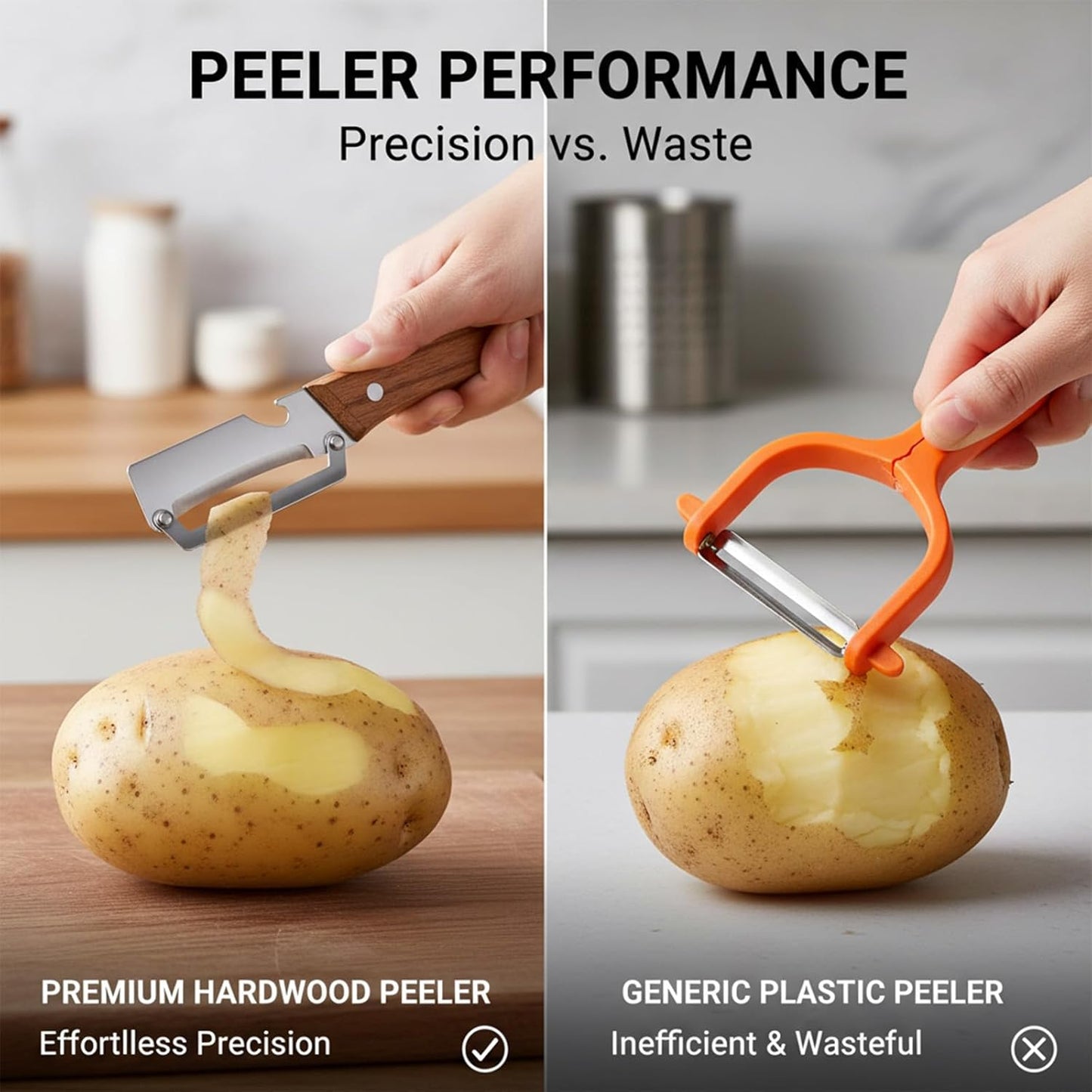 Sakerplus Multifunctional Vegetable Peeler - Premium Stainless Steel Blade with Wooden Handle & Bottle Opener