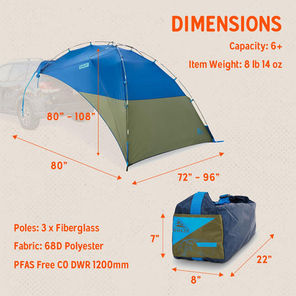 Kelty Sideroads Awning Shelter for Car Camping, Tailgating, and Summer Beach Trips, Protection from Elements and UV, Universal Mount, Sturdy Steel Frame, Easy Setup