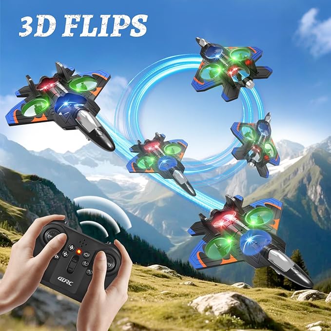 Foam Remote Control Airplanes with 3 Batteries RC Planes for Kids Adults 8-16 RC Airplane Fighter Jet with Light 360° Flip Fighter Jet Toys Stunt Roll Airplane Toy Gifts for Kids Boys