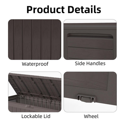 Pareschi 71 Gallon Resin Deck Box，Outdoor Storage Box, Waterproof Lockable Large Storage Bench for Patio Furniture, Pool Accessories & Garden Tools, Brown