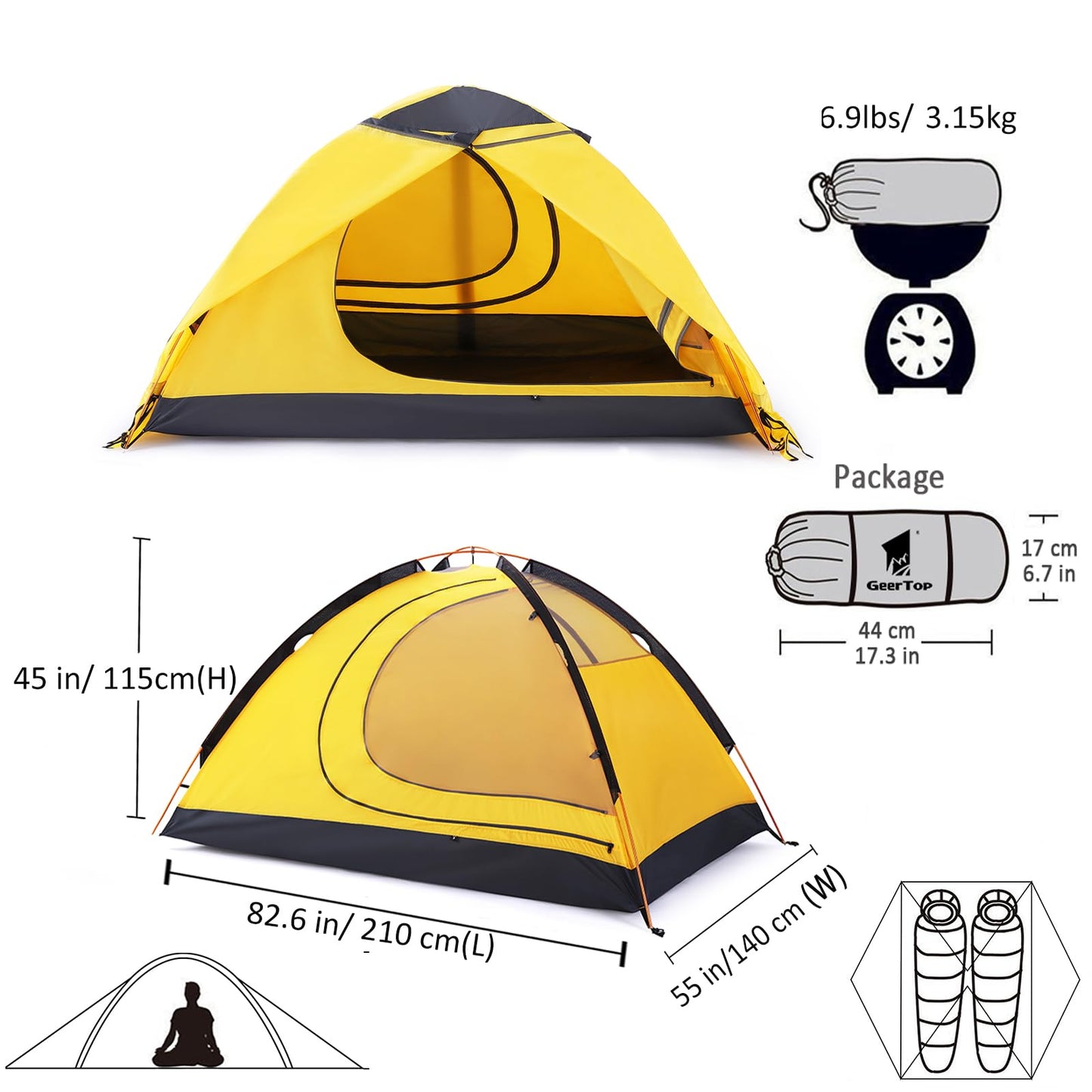 GEERTOP 2 Person Camping Tent Lightweight 4 Season Waterproof Double Layer All Weather Outdoor Survival Gear for Backpacking Hiking Travel - Easy Set Up