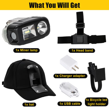 Yongkist Rechargeable LED Headlamp with Spotlight and Floodlight High Brightness Mining Headlamp Waterproof Hard Hat Light for Hunting, Camping, Night Work, Caving