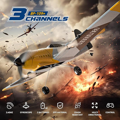 DEERC RC Plane 3 Channel BF-109 Remote Control Airplane Fighter Toys2.4GHz 6-axis Gyro Stabilizer RTF Glider Aircraft Plane with 2 BatteriesEasy to Fly for Adults Kids Beginners Boys