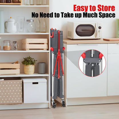 Garvee Collapsible Folding Utility Cart with Wheels, 3 Tier Rolling Service Cart for Kitchen, Office, Shopping, Garage