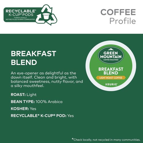 Green Mountain Coffee Roasters Breakfast Blend - Light Roast Single-Serve K-Cup Pods | 72 Count