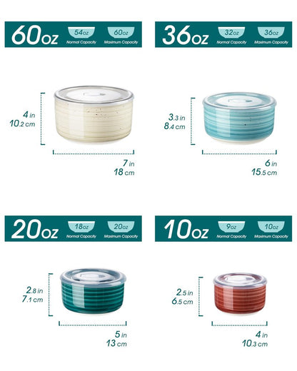 vancasso Ceramic Serving Bowls With Lids Set of 4, Airtight Nesting Bowls for Food Storage, Meal Prep, Leftovers, Microwave and Dishwasher Safe, 60/36/20/10 oz