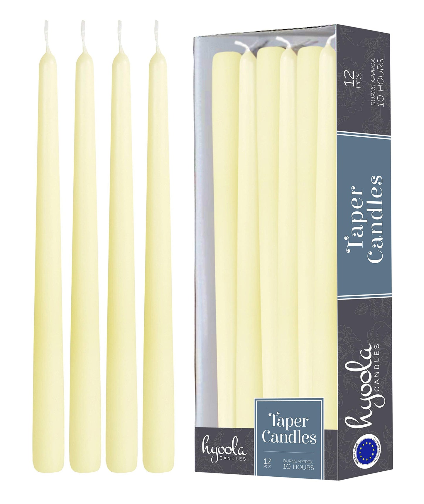 12 Pack Tall Taper Candles - 12 Inch Ivory Dripless, Unscented Dinner Candle - Paraffin Wax with Cotton Wicks - 10 Hour Burn Time
