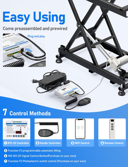 DIHOOL Electric Scissor Lift Table, 440Lbs Capacity, 8.07"-26.97" Height Adjustable Lifting Platform, Super Quiet with Remote & WiFi Control, Obstruction Detection, AC/DC Power for Home/Industrial Use