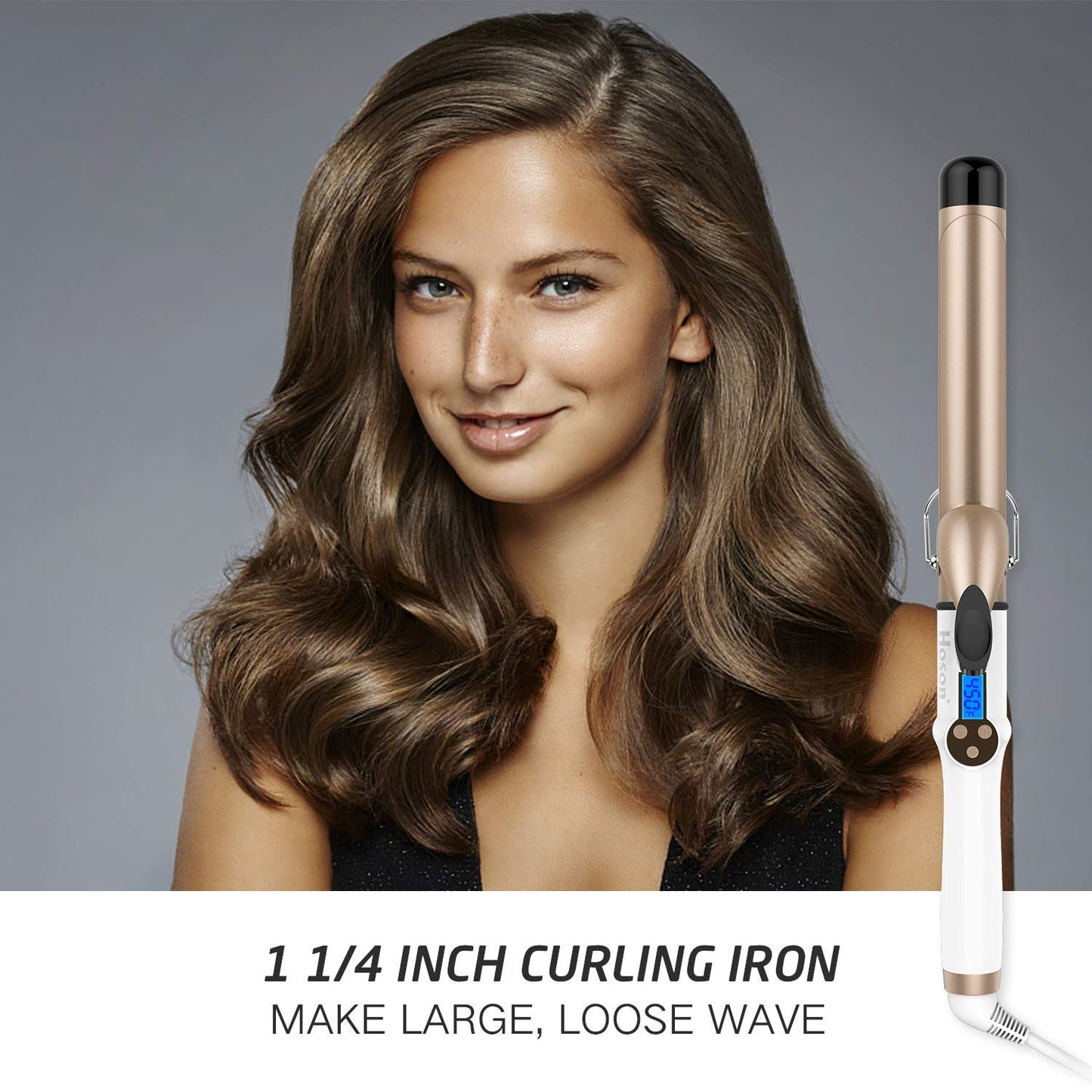 Hoson 1 Inch Curling Iron Professional Ceramic Tourmaline Coating Barrel Hair Curler, LCD Dispaly with 9 Heat Setting(225°F to 450°F for All Hair Types, Glove Include)