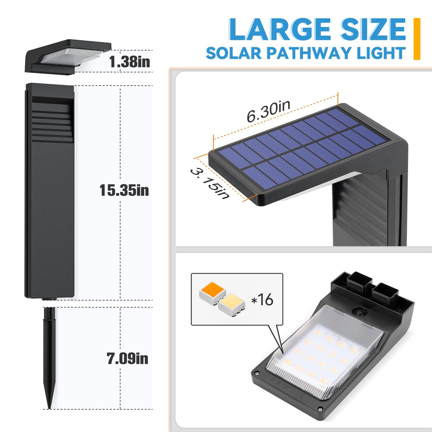 JOFIOS Solar Pathway Lights 6Pack with Warm White and Cool White Mode, Modern Solar Path Lights Outdoor Waterproof, Perfect Solar Lights for Backyard, Lawn, Driveway, Walkway, Garden Decorative.