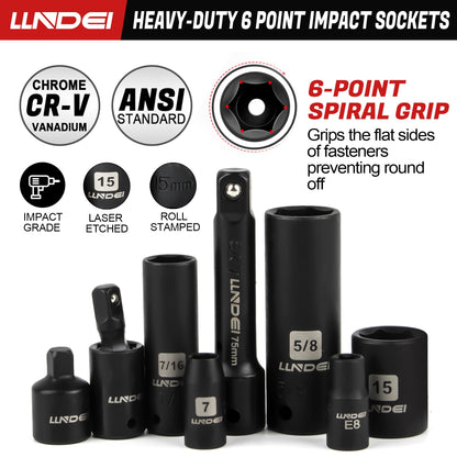 LLNDEI 1/4 & 3/8 Inch Drive Impact Socket Set, 186 Pieces Metric and Standard Full Sockets, CR-V Deep & Shallow Sockets Tool Set with Ratchet Wrench Handle, Spark Plug Socket, Bits for Mechanic