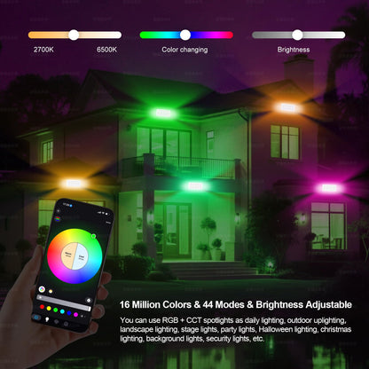 Jabbatek Party Lights Outdoor Smart Flood Light, 180W RGBCW Color Changing LED, 2700–6500K Tunable White, WiFi App & Voice Control, 50 Scenes, 1–100% Dimmable, IP65 Linkable Wall Washer Lights